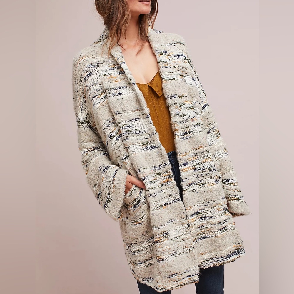 Anthropologie Chloe Knit Cardigan oversized slouchy sweater pockets XL tan blue
